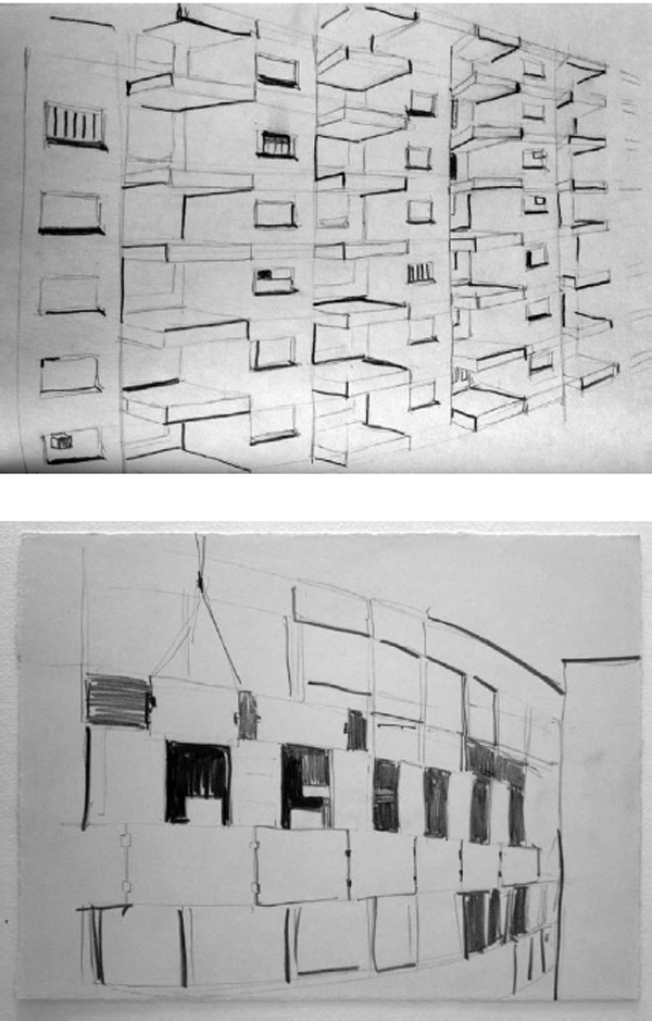 Spaces 1 / Spaces 8, Graphite on paper, 20 x 30 cm, 2013 © Stefanie Bürkle - VG Bild-Kunst