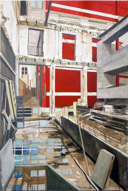 Red Construction Site, 145 x 210 cm, Oil on Canvas, 2007 © Stefanie Bürkle - VG Bild-Kunst