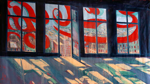 Red City I, Oil on Canvas, 170 x 330 cm, 1994 @ Stefanie Bürkle - VG Bild-Kunst